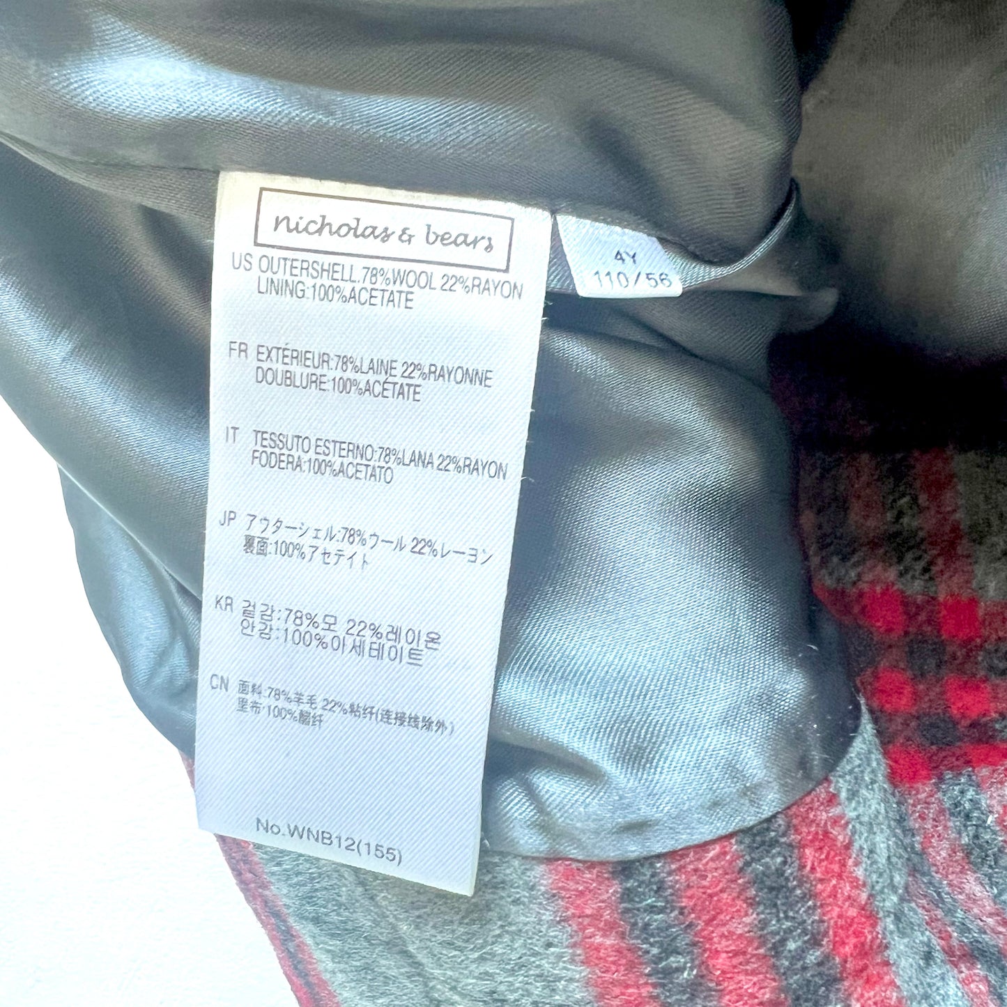 (Pre-loved) Nicholas & Bears Checked Coat 灰紅色格仔外套 4Y