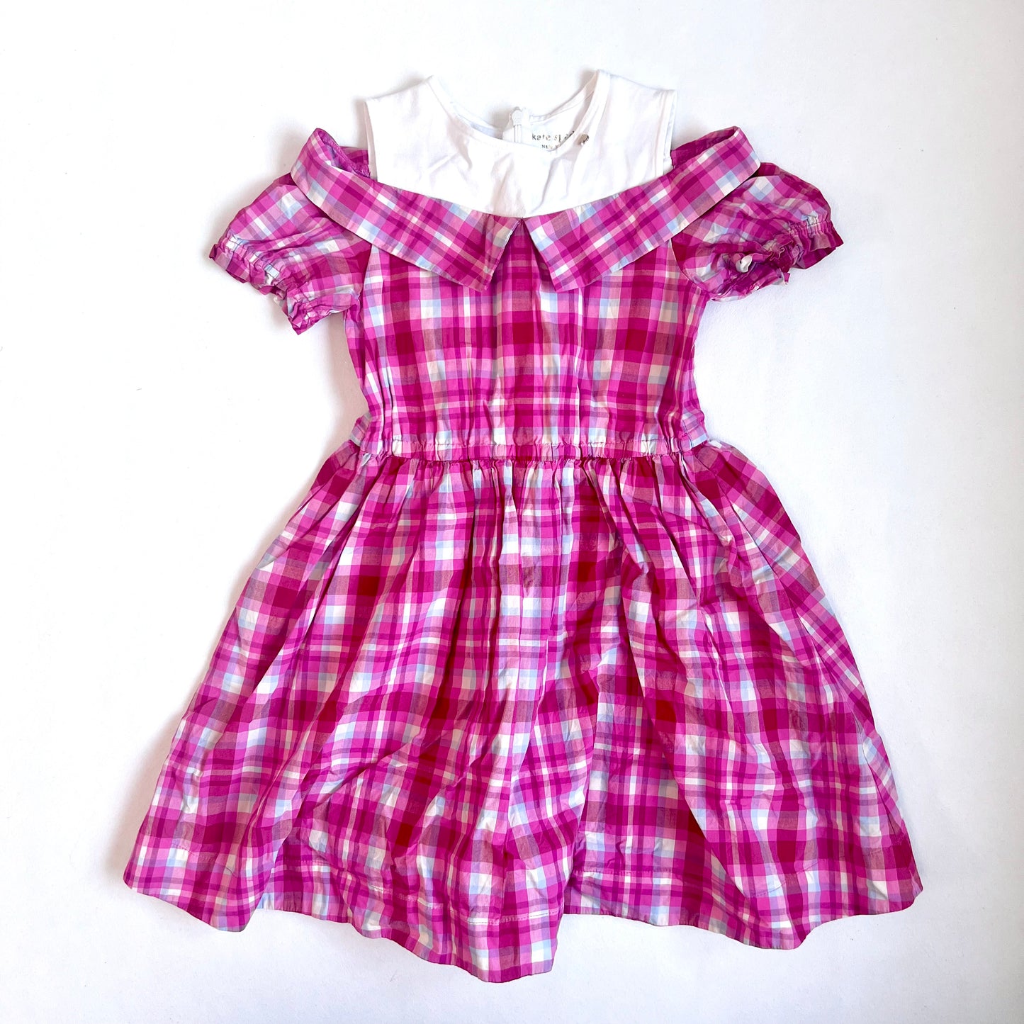 (Pre-loved) Kate Spade Pink Short Sleeves Dress 粉紅格仔短袖連身裙 6Y 120cm