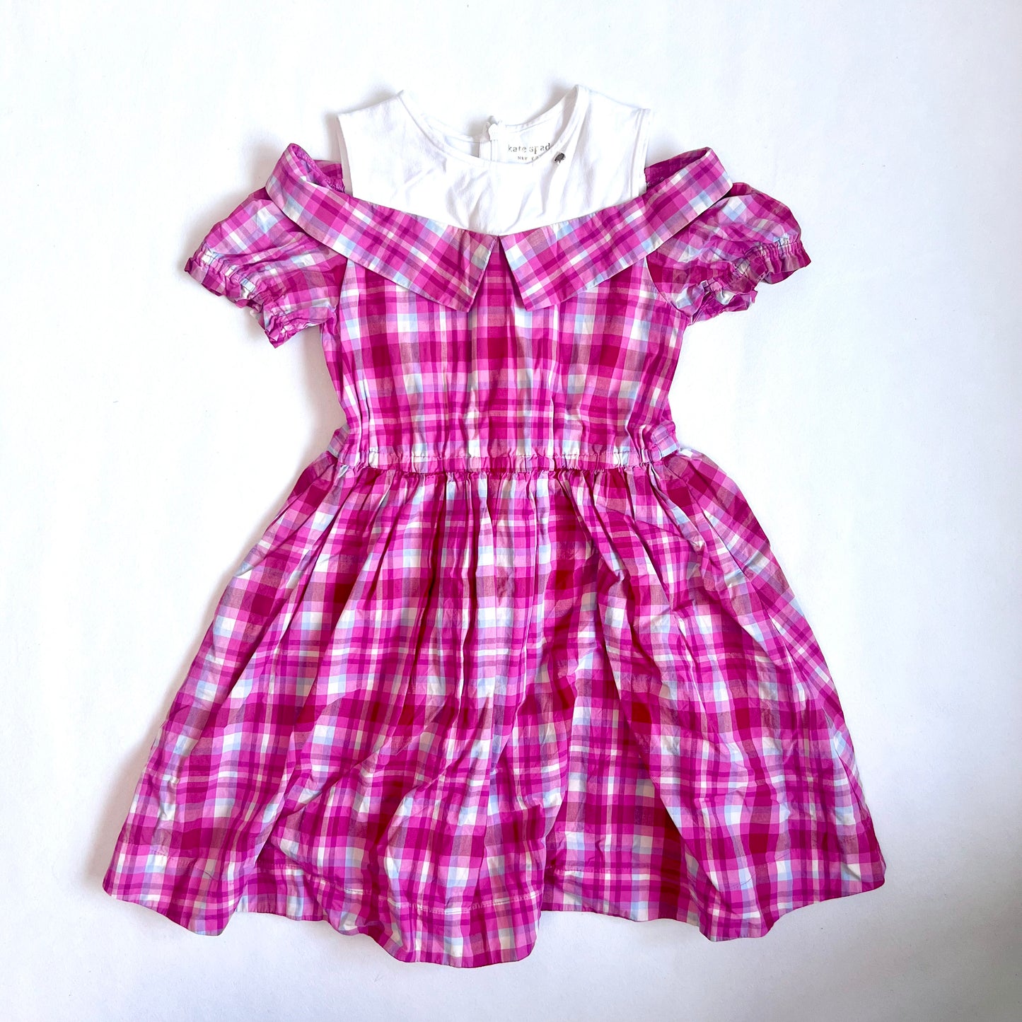 (Pre-loved) Kate Spade Pink Short Sleeves Dress 粉紅格仔短袖連身裙 6Y 120cm