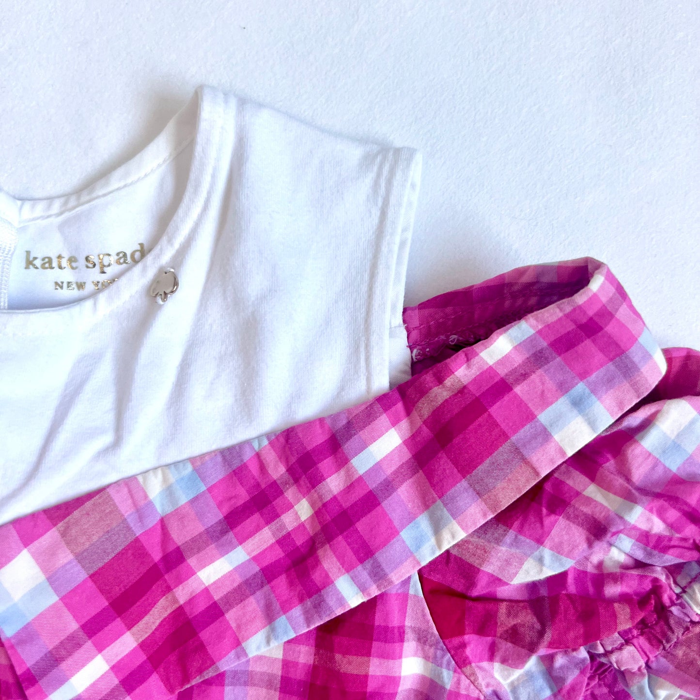 (Pre-loved) Kate Spade Pink Short Sleeves Dress 粉紅格仔短袖連身裙 6Y 120cm