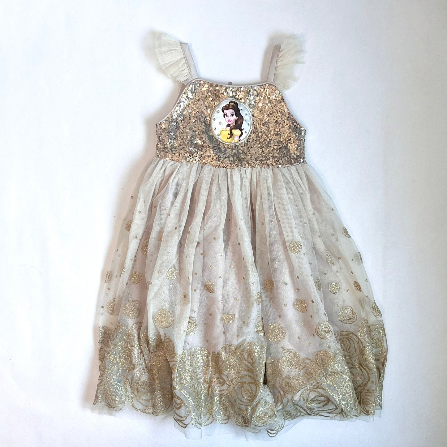 (Pre-loved) Disney day dress Bell, Beauty and the Beast 迪士尼美女與野獸貝兒公主裙 4Y