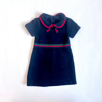 (Pre-loved) Gucci Navy Dress Ribbon Bow 深藍色蝴蝶結短袖連身裙 3Y