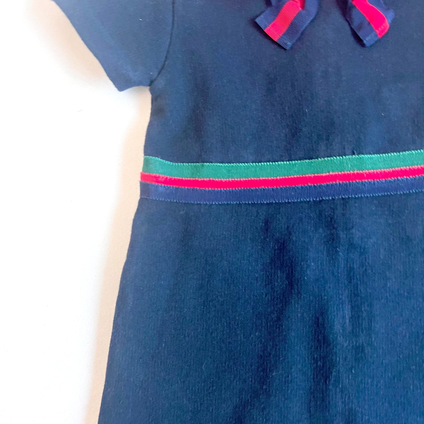 (Pre-loved) Gucci Navy Dress Ribbon Bow 深藍色蝴蝶結短袖連身裙 3Y