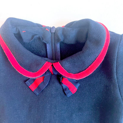 (Pre-loved) Gucci Navy Dress Ribbon Bow 深藍色蝴蝶結短袖連身裙 3Y