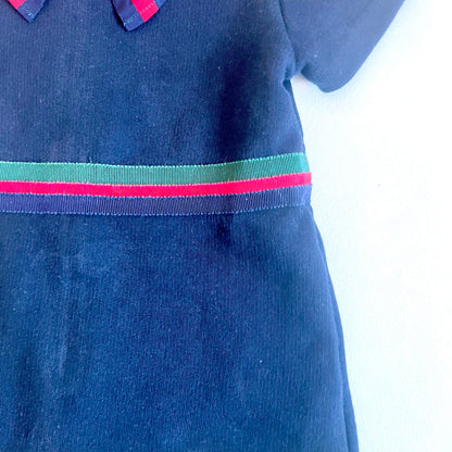 (Pre-loved) Gucci Navy Dress Ribbon Bow 深藍色蝴蝶結短袖連身裙 3Y