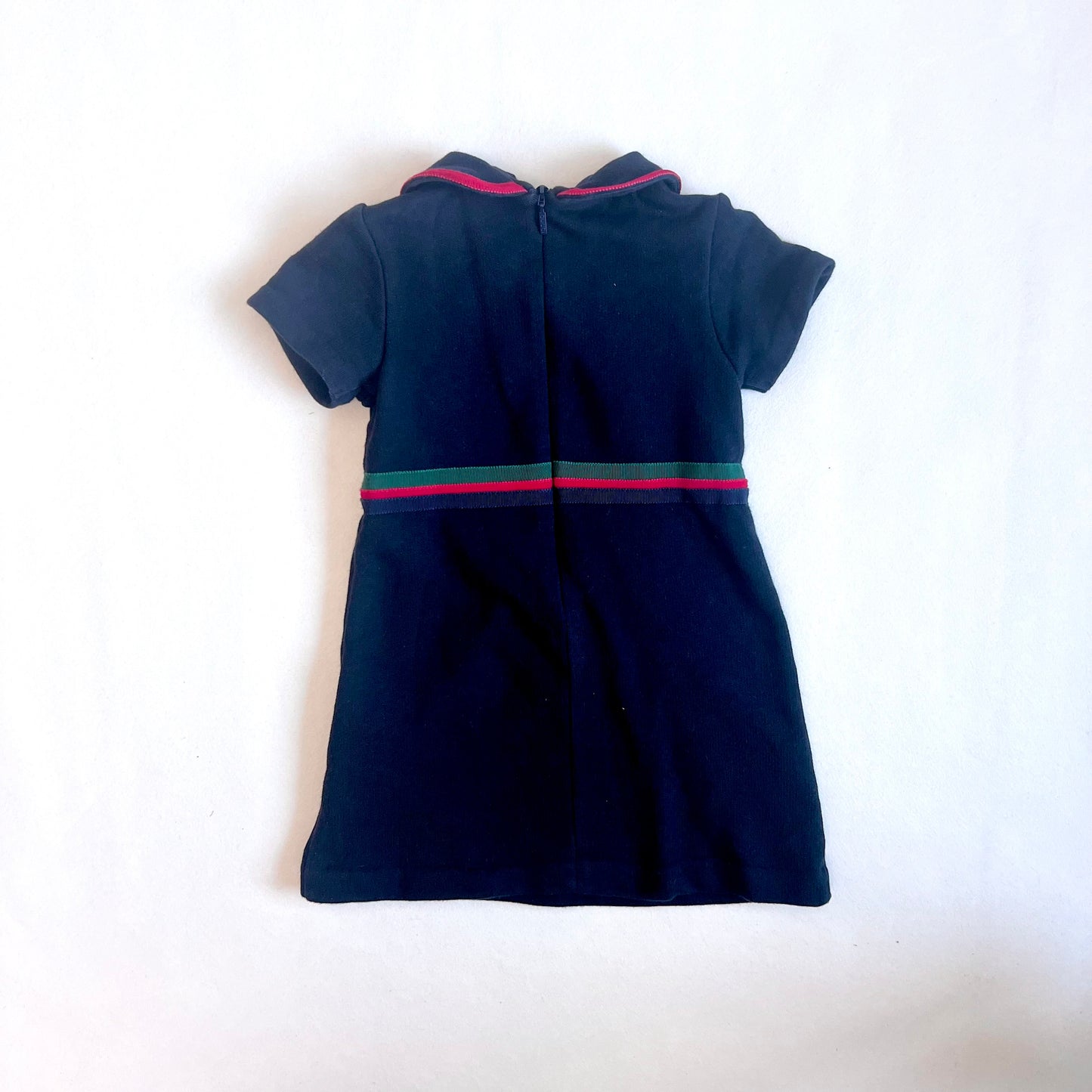 (Pre-loved) Gucci Navy Dress Ribbon Bow 深藍色蝴蝶結短袖連身裙 3Y