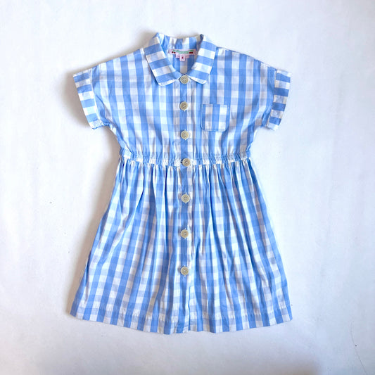 (Pre-loved) Bonpoint Blue and White Checked Dress 女童藍白短袖連身裙 4Y