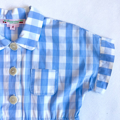 (Pre-loved) Bonpoint Blue and White Checked Dress 女童藍白短袖連身裙 4Y