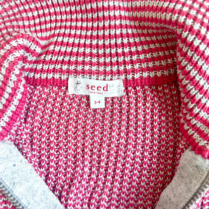 (Pre-loved) Seed Knit  Red Zip-up Jacket 紅色長袖拉鏈上衣 3-4Y