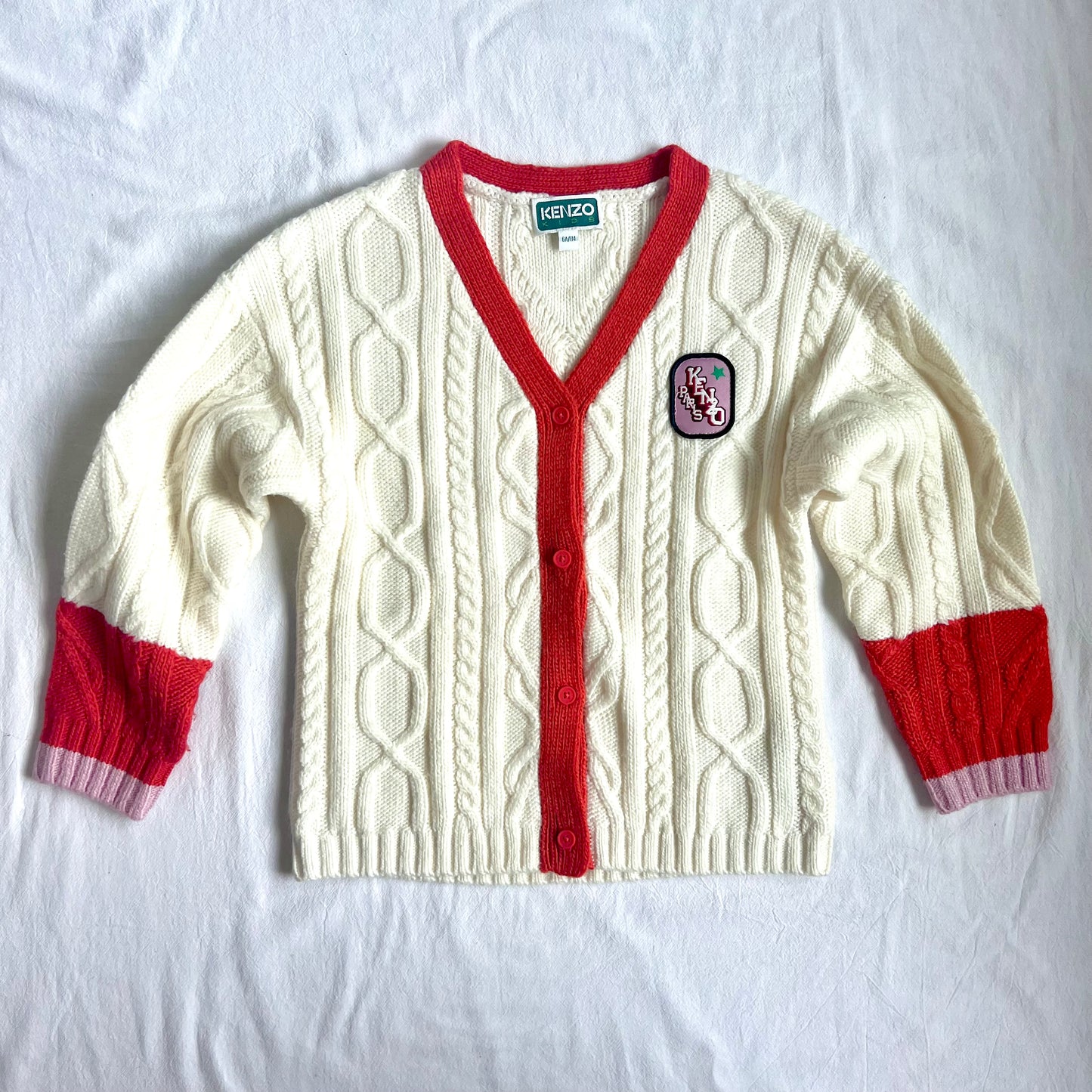 (Pre-loved) KENZO Paris White Knitted Cardigan 白色針織開襟衫 6Y