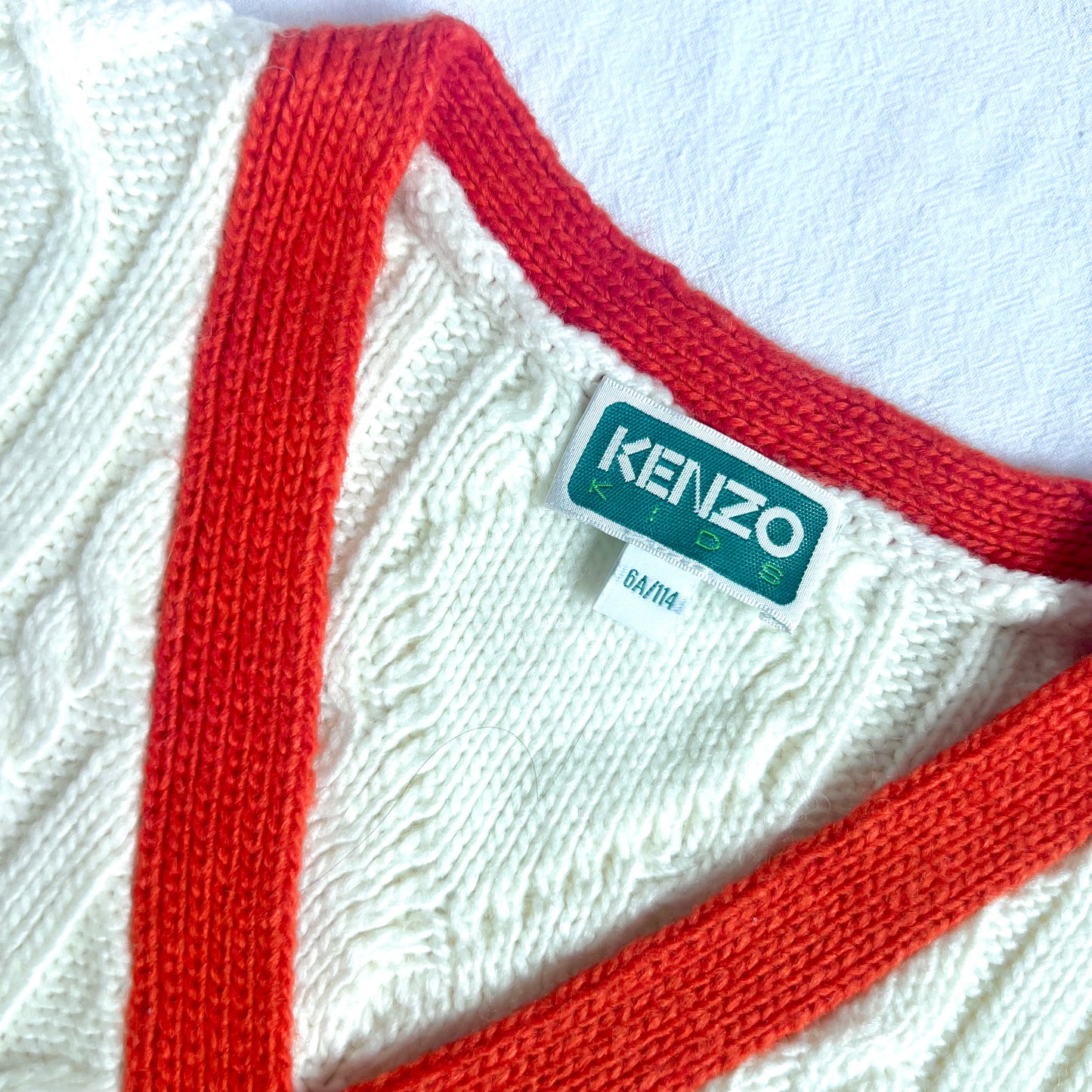 (Pre-loved) KENZO Paris White Knitted Cardigan 白色針織開襟衫 6Y
