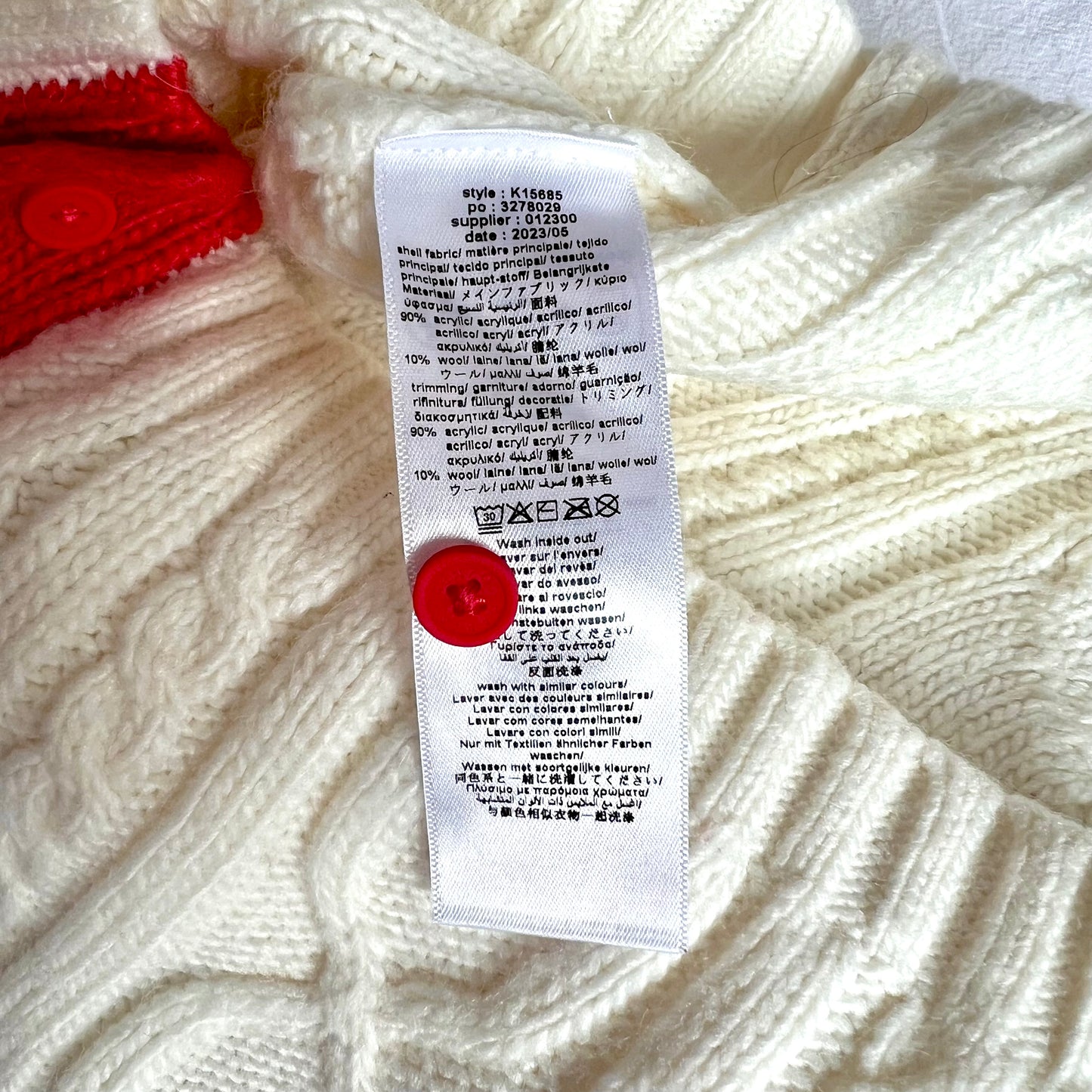 (Pre-loved) KENZO Paris White Knitted Cardigan 白色針織開襟衫 6Y