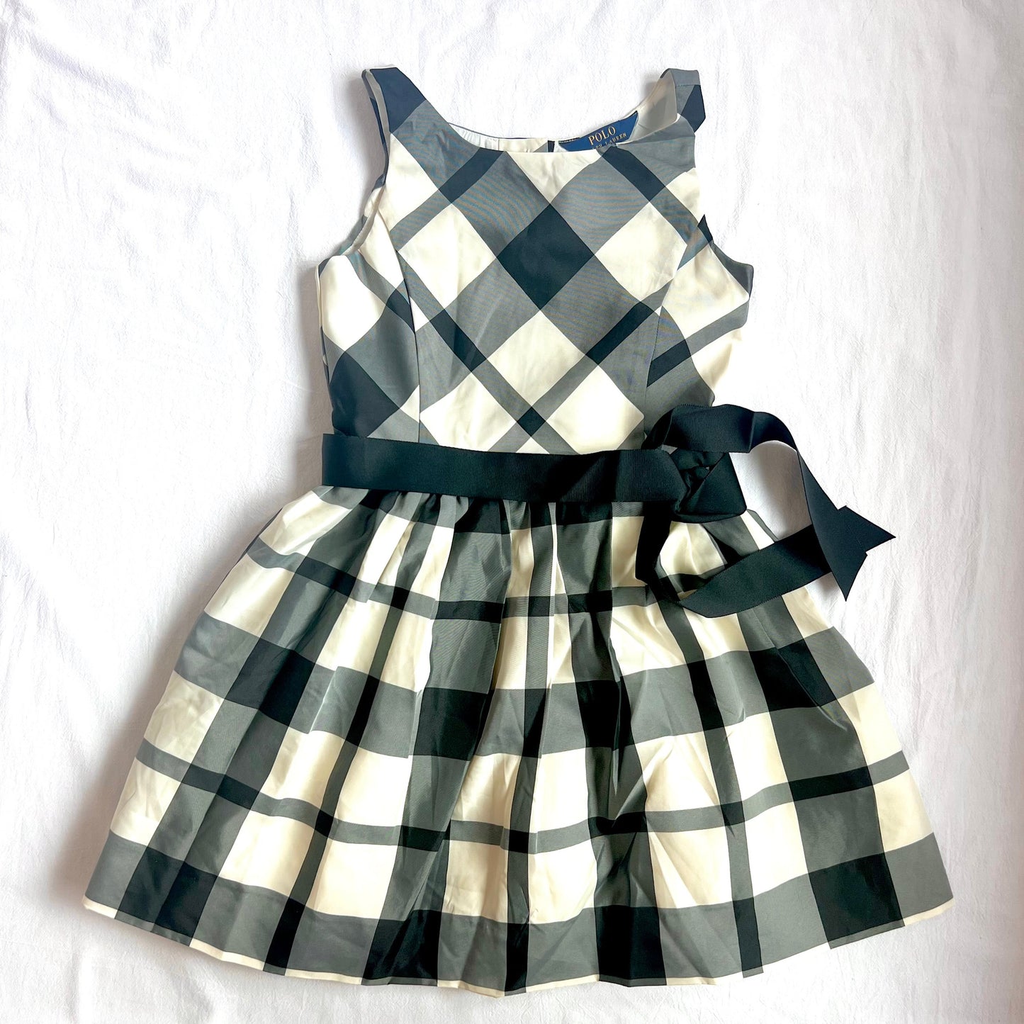 (Pre-loved) Polo Ralph Lauren White Black Checkered Dress 女童無袖格仔裙 10T