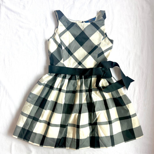 (Pre-loved) Polo Ralph Lauren White Black Checkered Dress 女童無袖格仔裙 10T