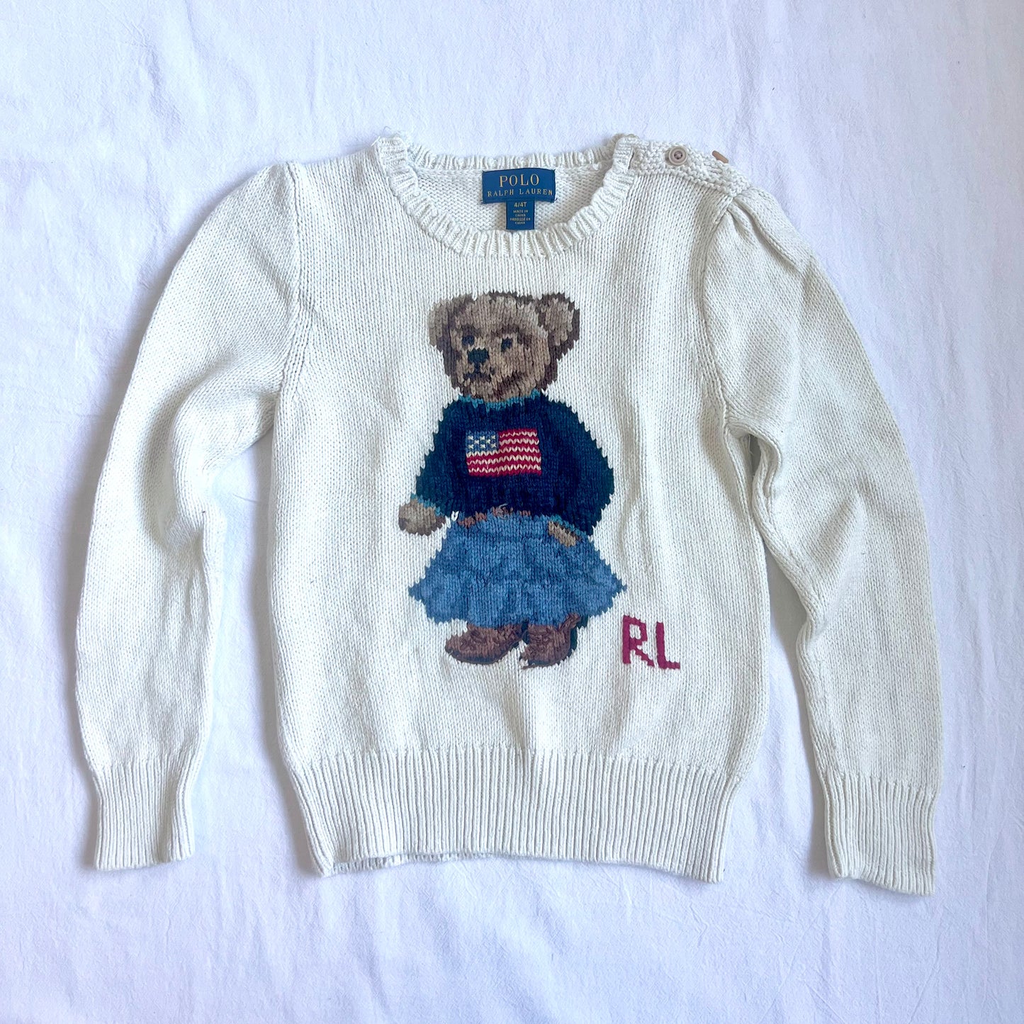 (Pre-loved) Polo Ralph Lauren RL Bear Sweater 女童白色長袖小熊毛衣 4T