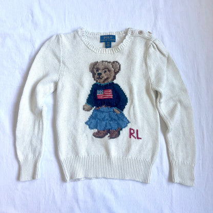 (Pre-loved) Polo Ralph Lauren RL Bear Sweater 女童白色長袖小熊毛衣 4T