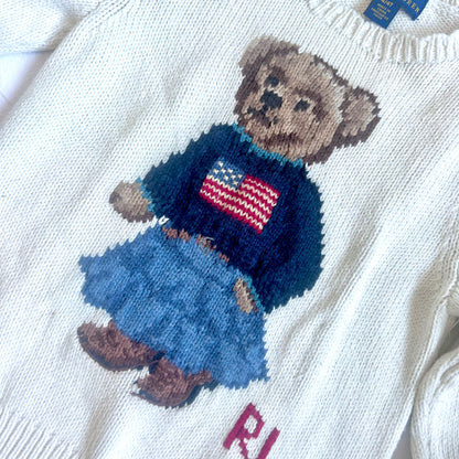 (Pre-loved) Polo Ralph Lauren RL Bear Sweater 女童白色長袖小熊毛衣 4T