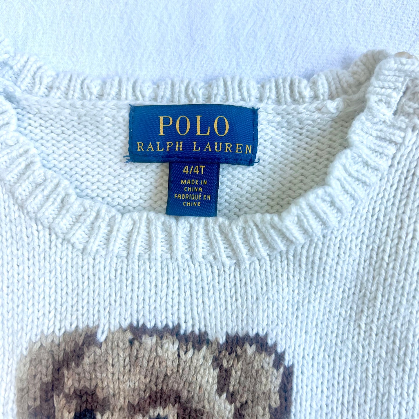 (Pre-loved) Polo Ralph Lauren RL Bear Sweater 女童白色長袖小熊毛衣 4T