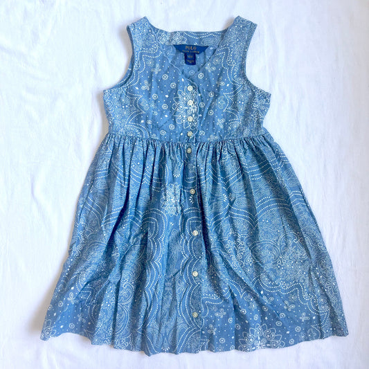 (Pre-loved) Polo Ralph Lauren Blue White Pattern Dress 女童藍色無袖連身裙 7T