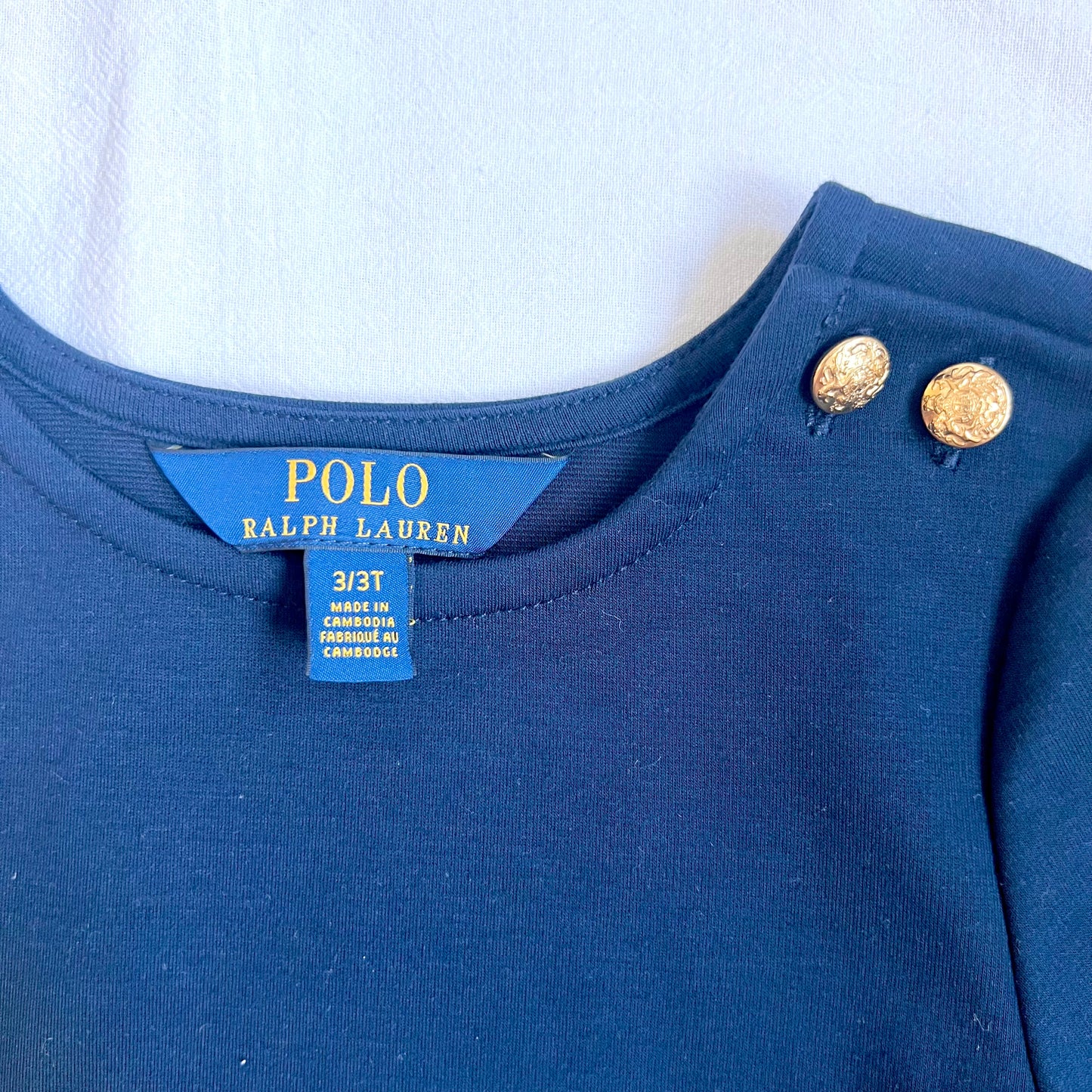 (Pre-loved) Polo Ralph Lauren Navy Blue Dress with Pink Belts 女童深藍色長袖裙連身裙 3T