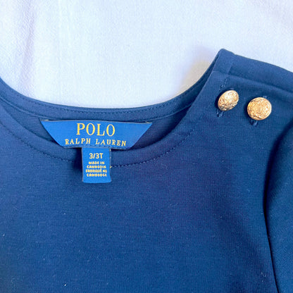 (Pre-loved) Polo Ralph Lauren Navy Blue Dress with Pink Belts 女童深藍色長袖裙連身裙 3T