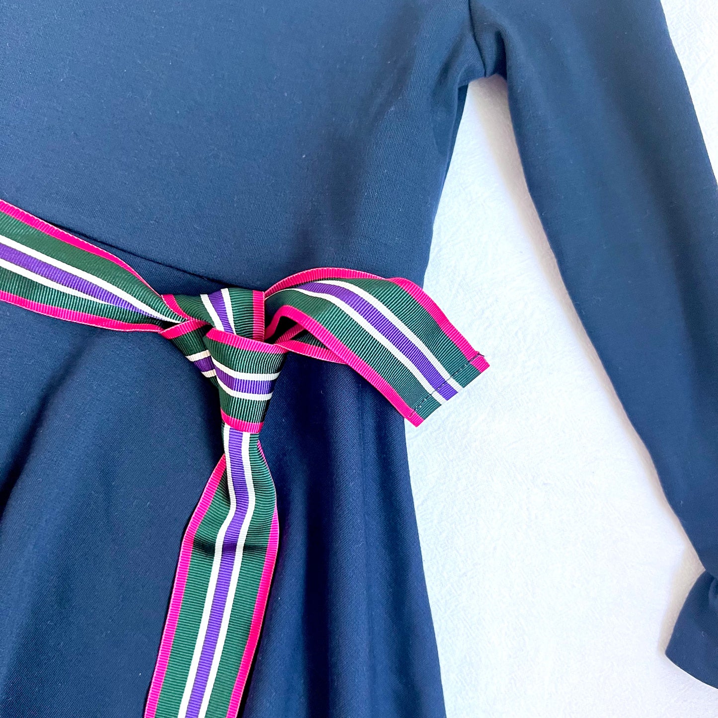 (Pre-loved) Polo Ralph Lauren Navy Blue Dress with Pink Belts 女童深藍色長袖裙連身裙 3T