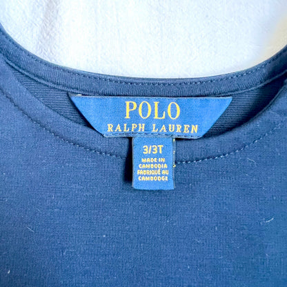 (Pre-loved) Polo Ralph Lauren Navy Blue Dress with Pink Belts 女童深藍色長袖裙連身裙 3T