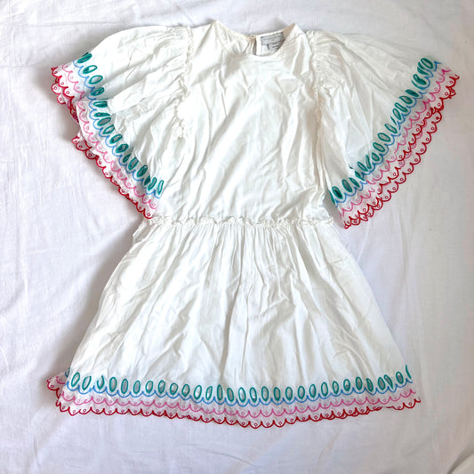 (Pre-loved) Stella McCartney White Scalloped Cotton Dress 彩色扇形刺繡裙 10Y
