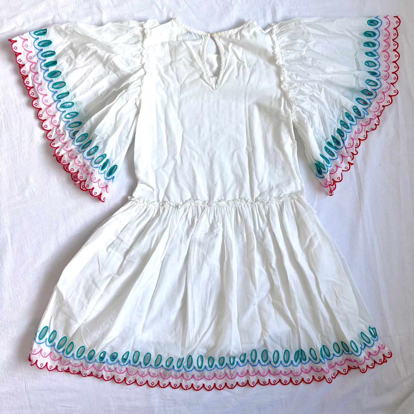 (Pre-loved) Stella McCartney White Scalloped Cotton Dress 彩色扇形刺繡裙 10Y