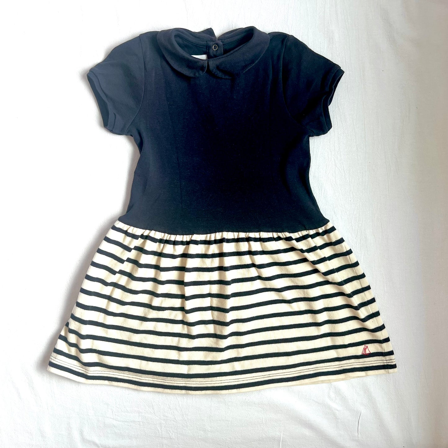 (Pre-loved) Petite Bateau Navy Striped Dress 深藍色短袖間條裙 4Y