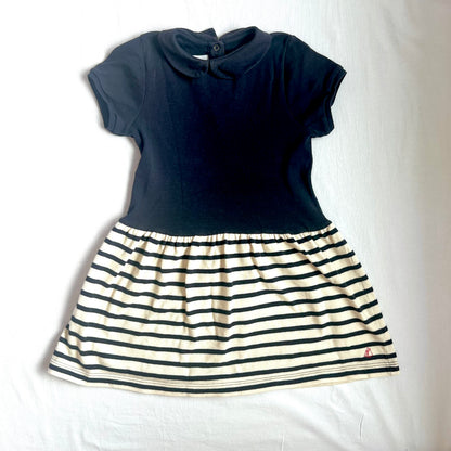 (Pre-loved) Petite Bateau Navy Striped Dress 深藍色短袖間條裙 4Y