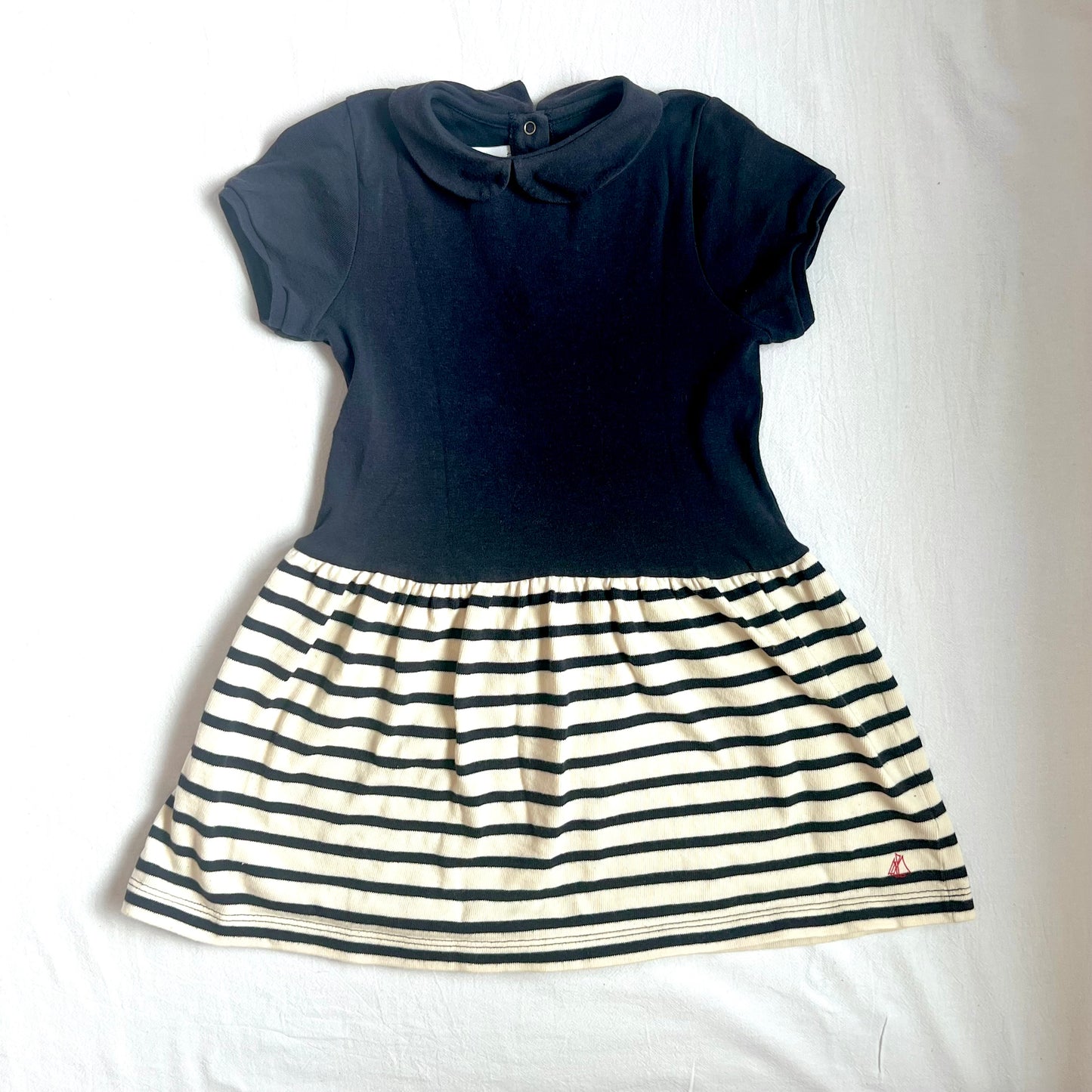 (Pre-loved) Petite Bateau Navy Striped Dress 深藍色短袖間條裙 4Y