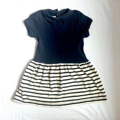 (Pre-loved) Petite Bateau Navy Striped Dress 深藍色短袖間條裙 4Y