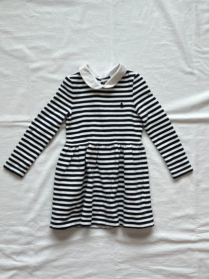 (Pre-loved) POLO Ralph Lauren Long Sleeve Dress 女童黑白條紋長袖連身裙 3T