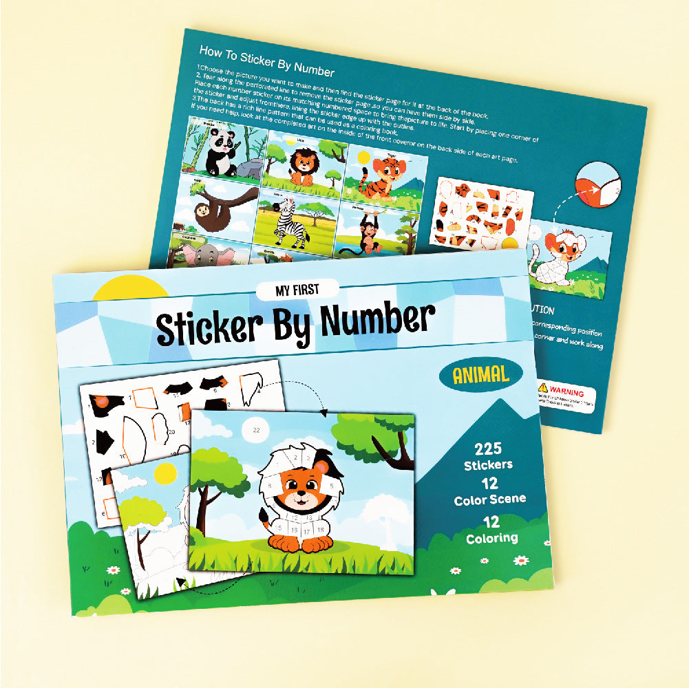 Educational Art Crafts Sticker By Number Book Animal 兒童手作貼紙書  動物